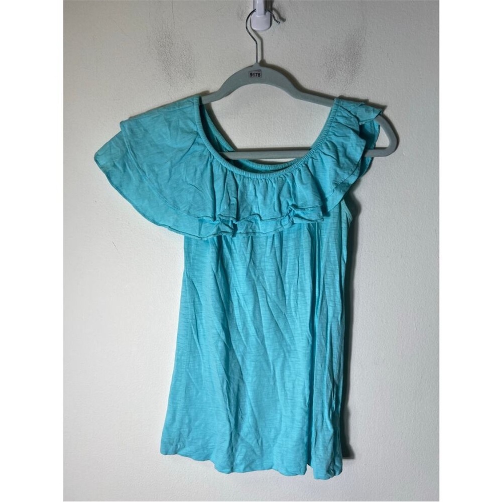 Lilly Pulitzer Off-shoulder Boho Turquoise Blue Asymmetrical Ruffle Peasant Top